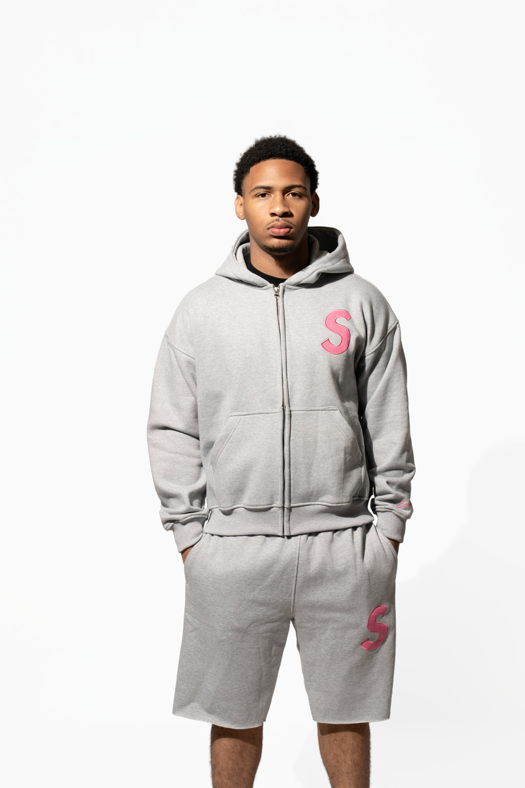GREY & PINK SHORT SET
