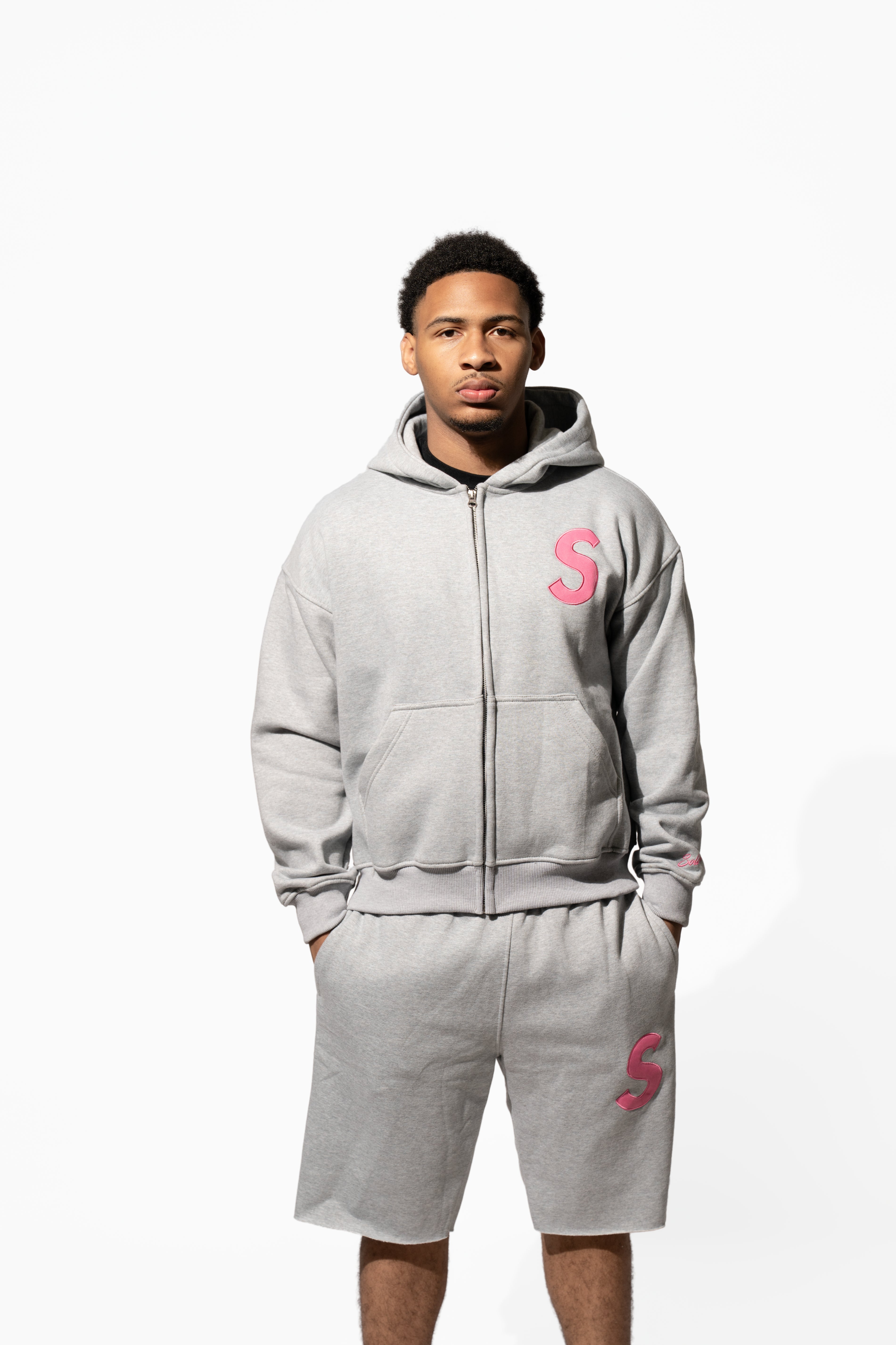 GREY & PINK SHORT SET
