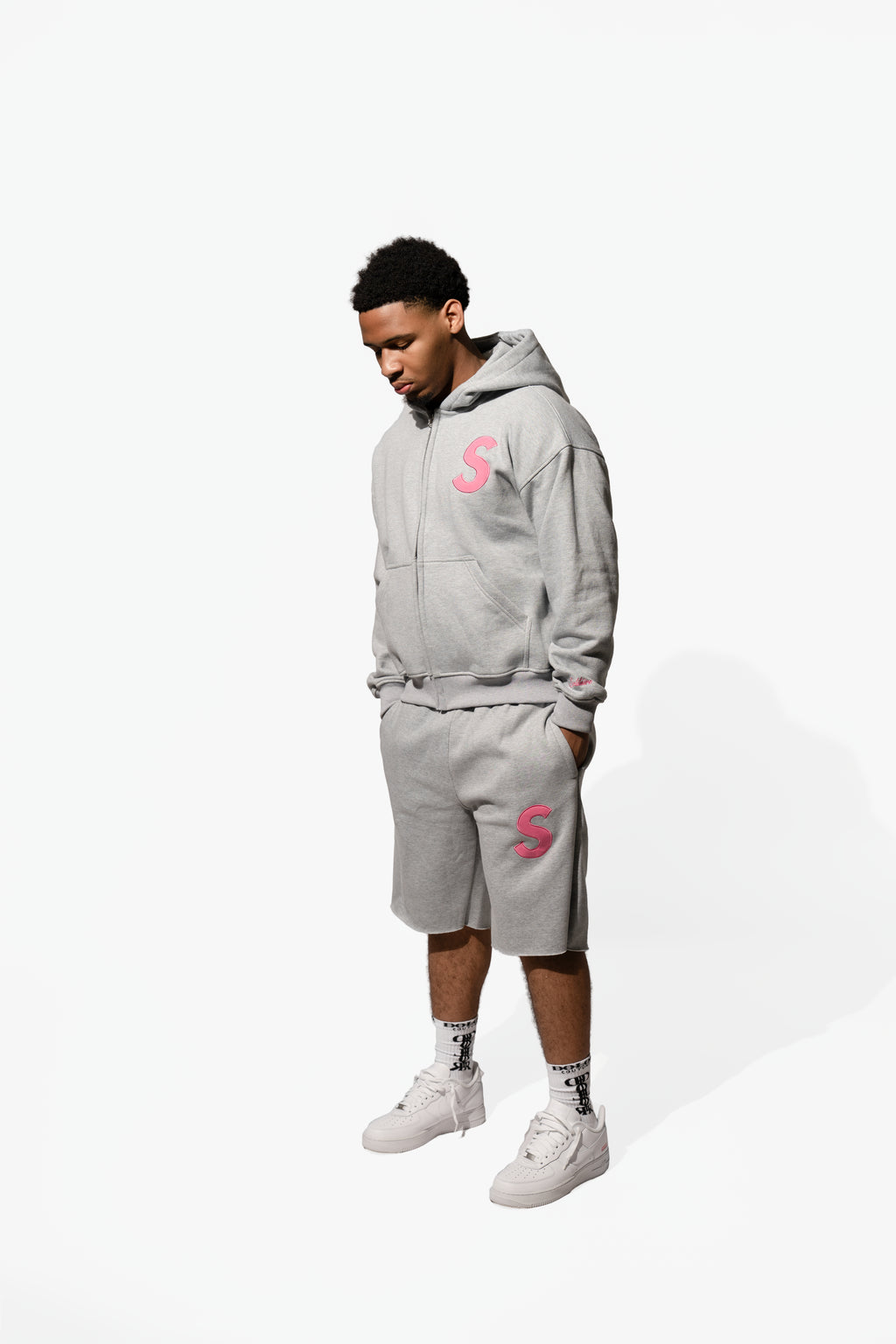 GREY & PINK SHORT SET